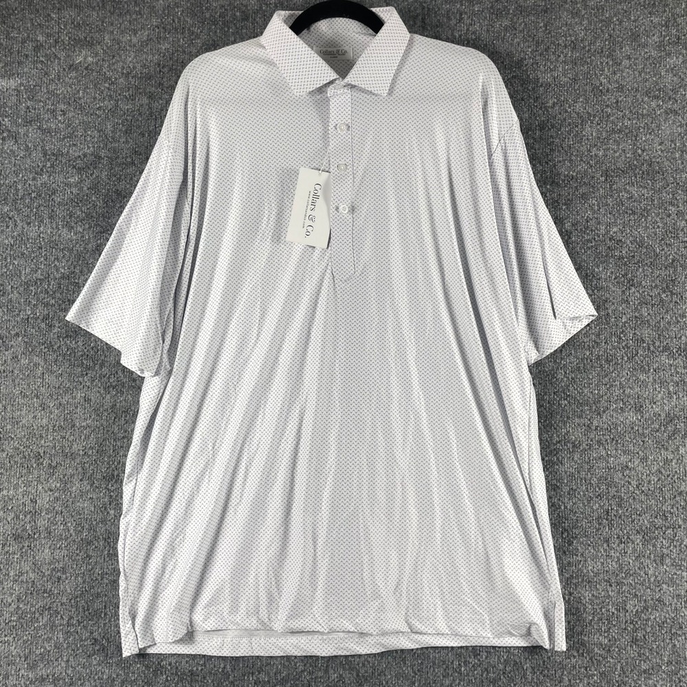 Collars & Co Polo Mens XL White Blue Featherweight Relaxed Firm Dress Collar NWT